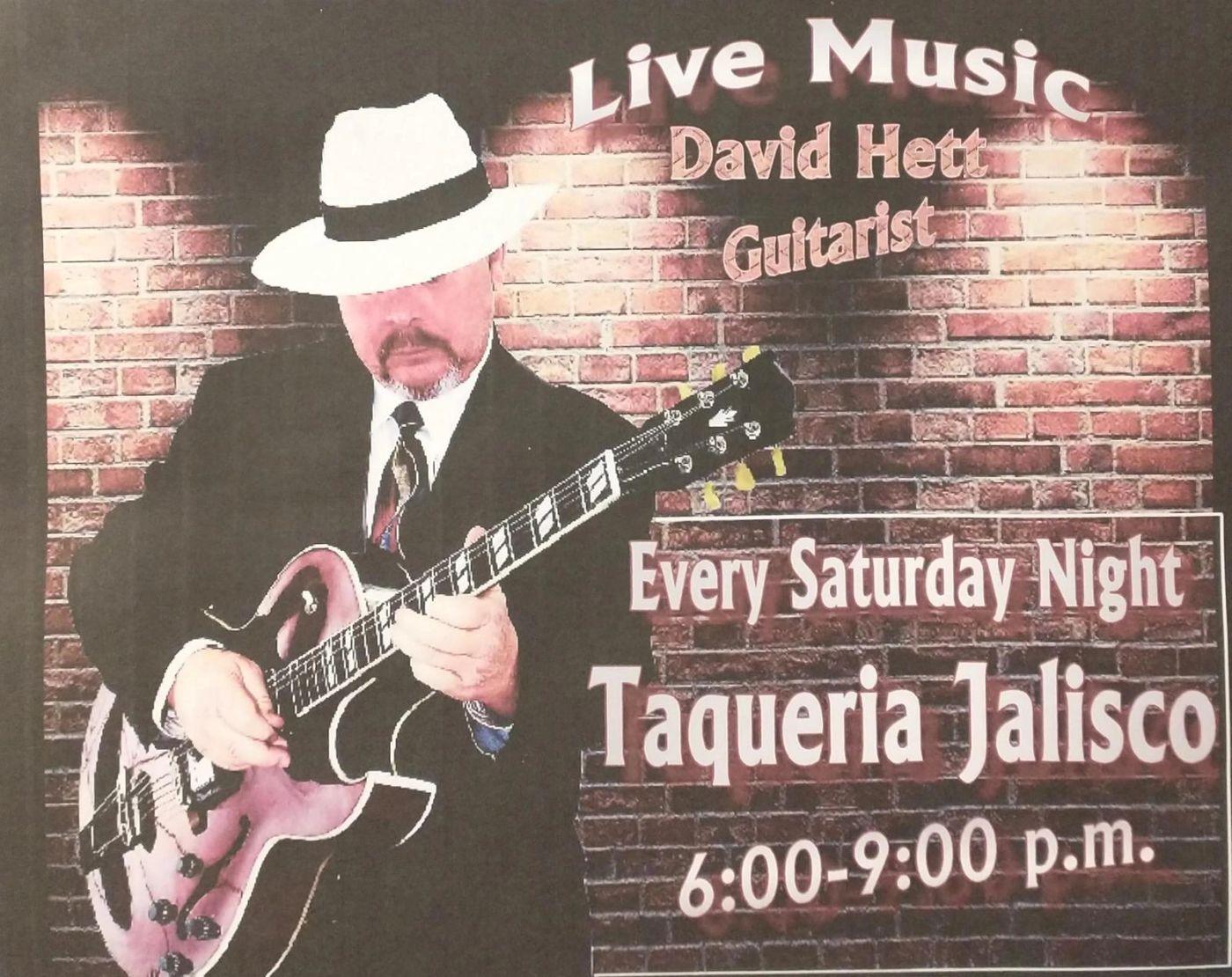 Live music with David Hett, original restaurant event poster