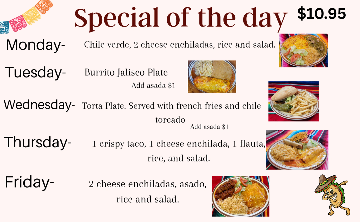 Weekday special plates, original restaurant menu poster